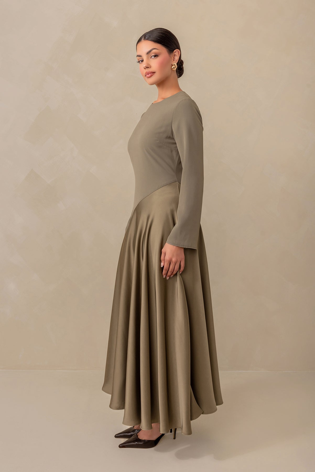 Anastasia Asymmetric Long Sleeve Maxi Dress - Olive