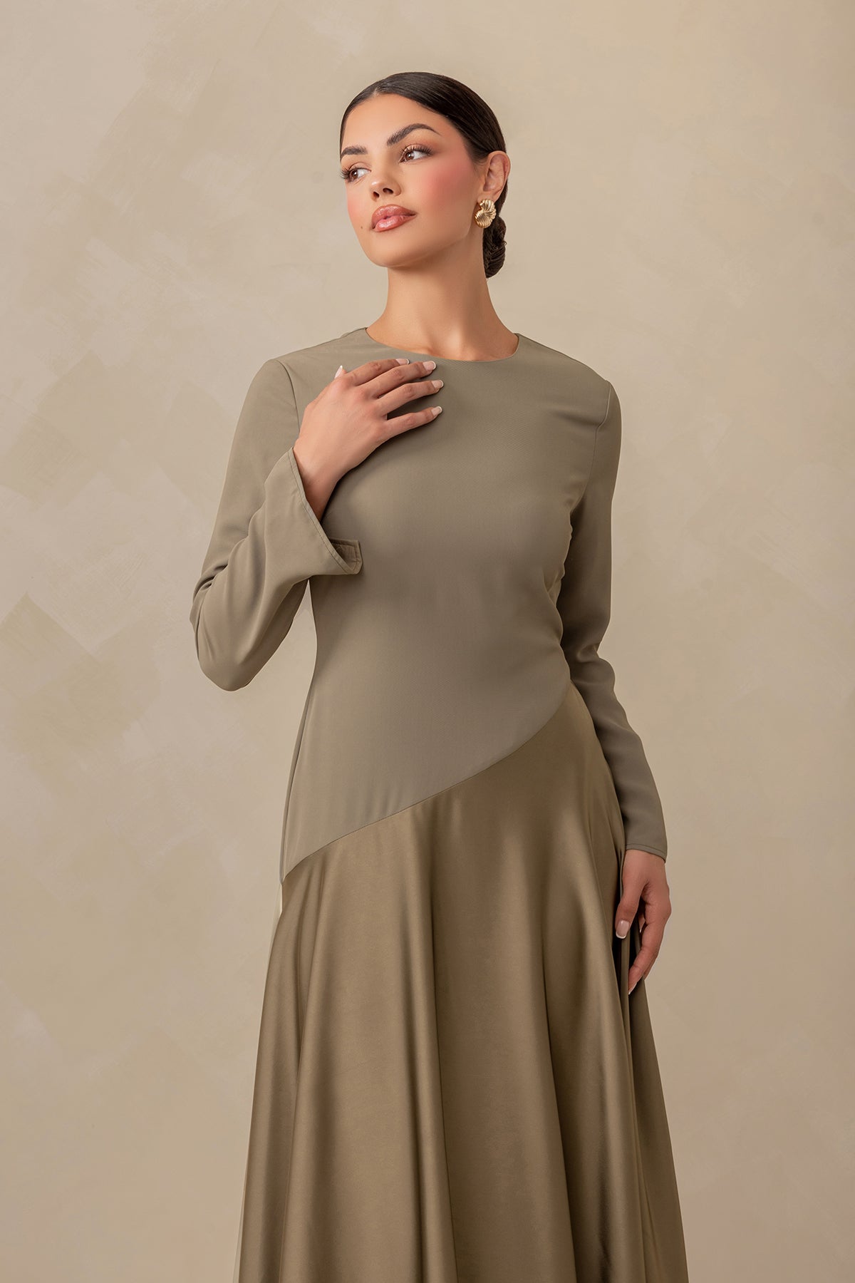 Anastasia Asymmetric Long Sleeve Maxi Dress - Olive