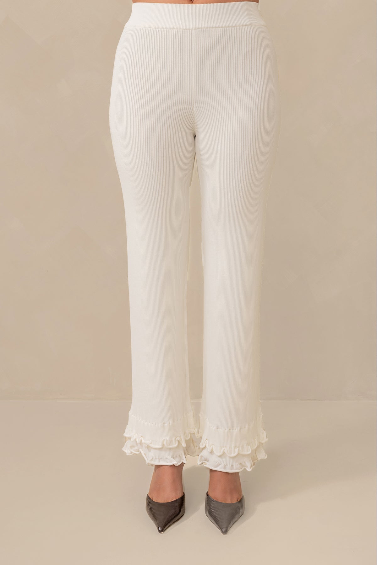 Olivia Ruffle Knit Pant - Cream